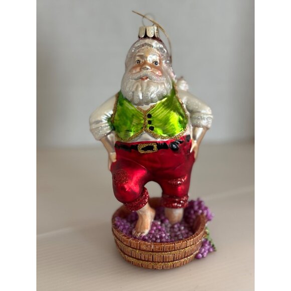 Santa Claus Blown Glass Ornament With Grapes & Basket Design - Picture 1 of 5